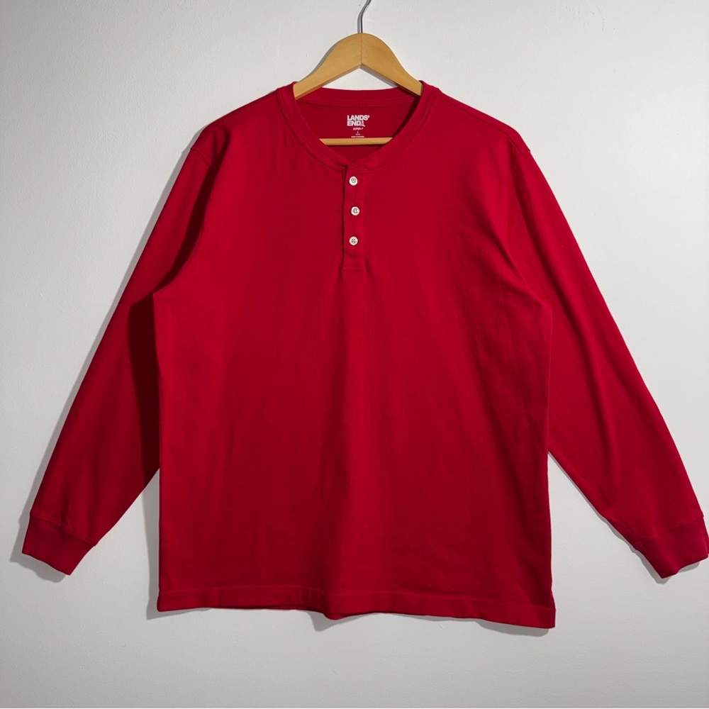 Lands‎ End Red Long Sleeve Henley Super T Shirt Size Large - Picture 3 of 8